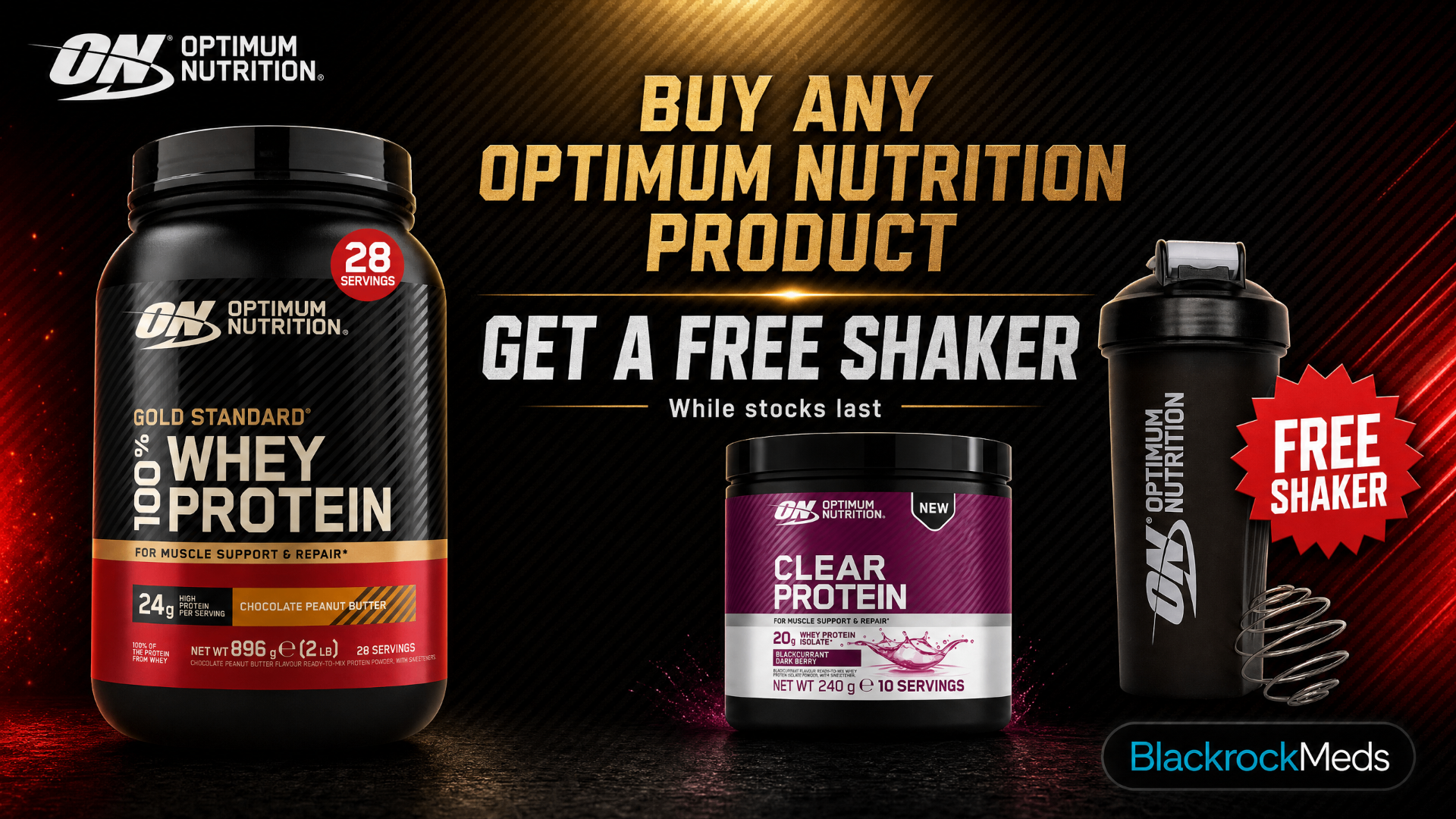 Buy any Optimum Nutrition product and get a free shaker — while stocks last