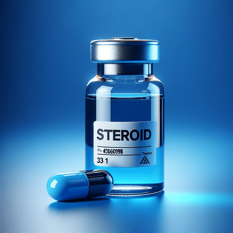 DALL·E 2024-01-17 11.09.11 - A 1 1 placeholder image featuring a steroid vial and a pill or capsule. The main color theme is #3d6098, a deep blue shade